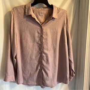 Chicos Paisley Jacquard Satin Blouse Size 3X Lilac Career Office Dressy Business